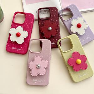 เคสโทรศัพท์ สไตล์เกาหลี INS ดีไซน์เรียบง่าย ลายจุดและสีทึบ เข้ากันได้กับ iPhone 14, Apple 13 Pro, 12 และ 11 นุ่มและกันกระแทก มีขาตั้งดอกไม้ Unisex