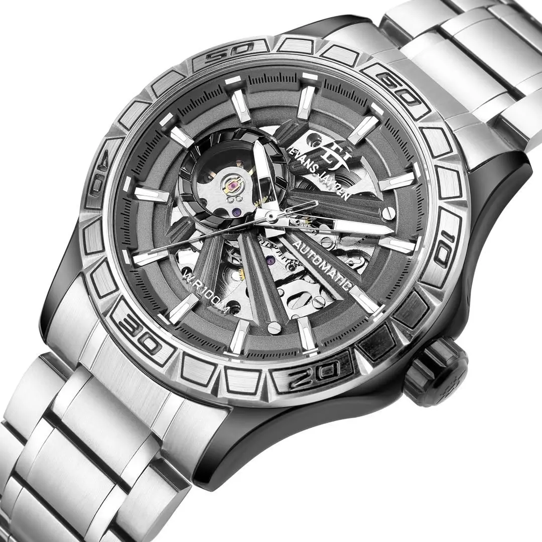 DISKON jam tangan Evans Jayden Jam Tangan Pria 9565 Rantai Automatic Movement Stainless Steel Kaca Sapphire Chronograph Water Resistant 10 ATM Watches