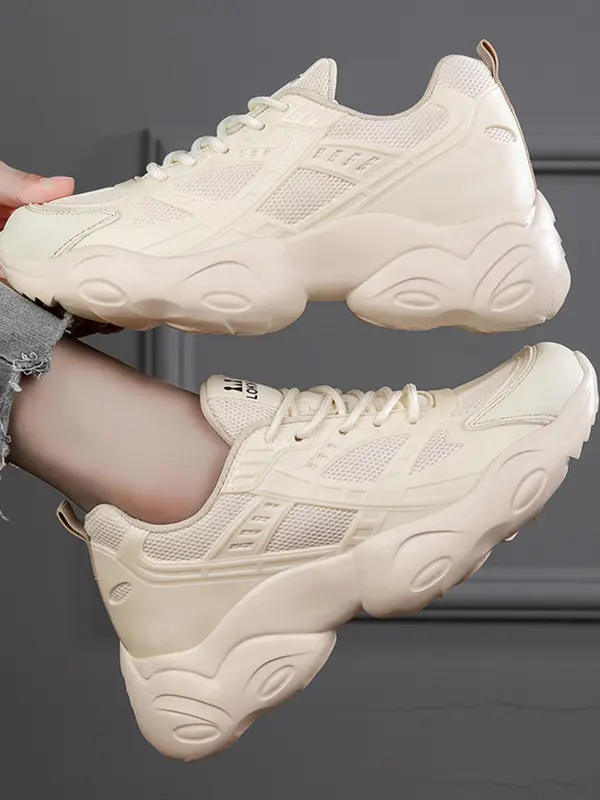 Women's Fashionable Lace Up Mesh Sneakers, Casual Comfortable Breathable Sports Walking Shoes, Female All-match Round Toe Sneakers for Daily Wear 2