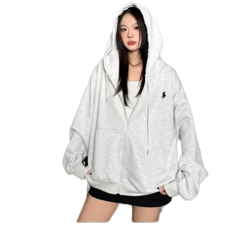 Áo Hoodie Zip Nỉ Bông From Rộng Nam Nữ Túi Dây Kéo Nón To LoGo Thêu Ngựa