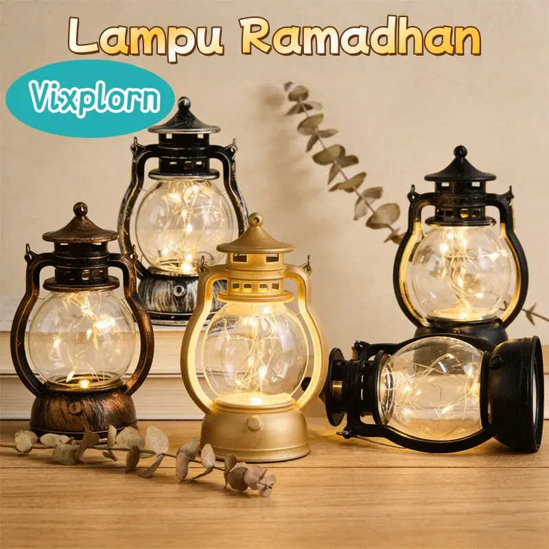 Vixplorn MINI Lampu Lebaran LED Lampu Kuda Gaya Retro Lampu Minyak Kecil Portabel Lilin Elektronik Ornamen Lampu Lilin Hiasan Lebaran Idul Fitri Dekorasi