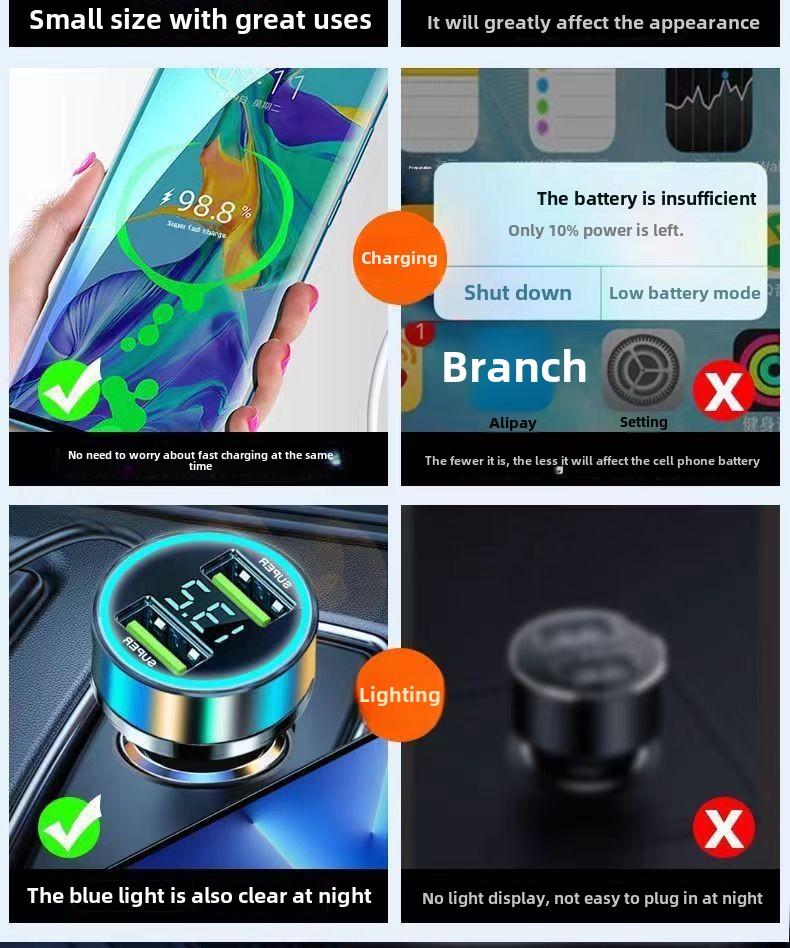 Product Introduction of Car Charger Super Fast Charge Cigarette Lighter Digital Display Flash Charger for Android Apple Car Conversion Car Charger Plug 1