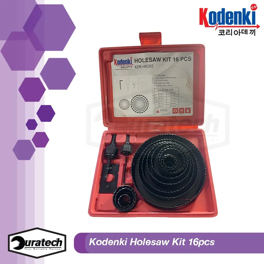 Kodenki Hole Saw Kit 16pcs Mata Bor Pelubang Kayu Pipa Paralon PVC Hidroponik Plastik Aluminium Plat Seng Playwood Mdf Lemari Furniture - Holesaw Set 16 Pcs Mata Bor Pembolong Kayu Triplek Gypsum - Mata Bor Kit Hidroponik Set 16pcs