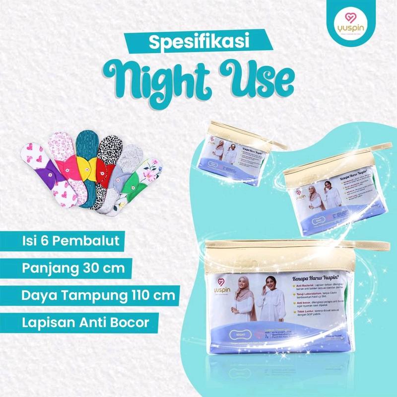 Pembalut Kain Cuci Ulang Yuspin Paket Regular Night Use Isi 6 Pcs 0