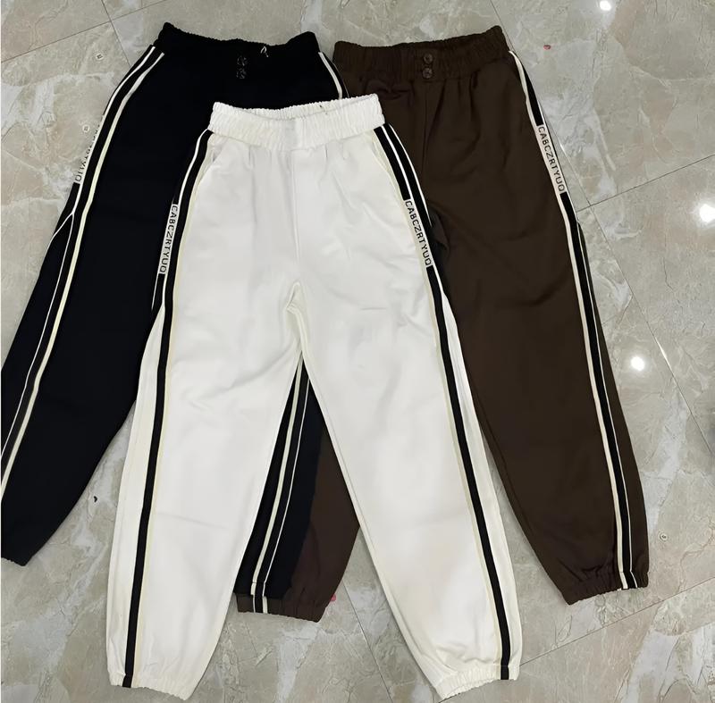 Quần baggy chun gấu sườn dây chữ chất liệu umi Pants Nữ Nhung Đen