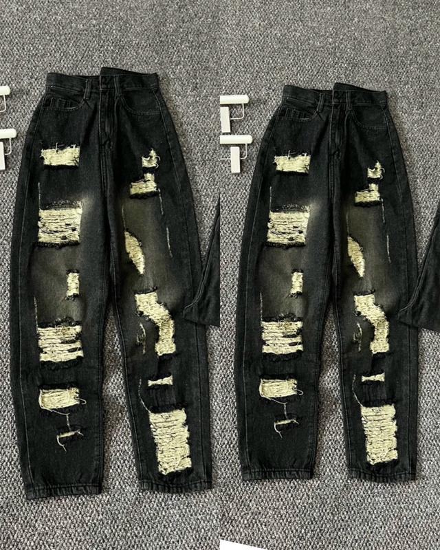 (SIÊU HOT) Quần Baggy Jeans nữ Rách Nhiều Tạo Mảng Phong Cách , Quần Bò Nữ Đen Wash Xám Mẫu Mới Màu Lạ Đẹp Pants Women Kem