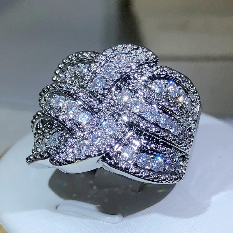 Nhẫn Zircon Lấp Lánh, Hàng Mới Về, Dành Cho Nữ, Nhẫn Ban Nhạc Màu Bạc, Nhẫn Đính Hôn Đám Cưới, Đính Đá, Đồ Trang Sức Sang Trọng 3