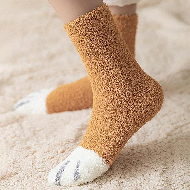 Product Introduction of Winter New Striped Cartoon Cat Claws Warm Thickened Sleeping Socks For Women 21