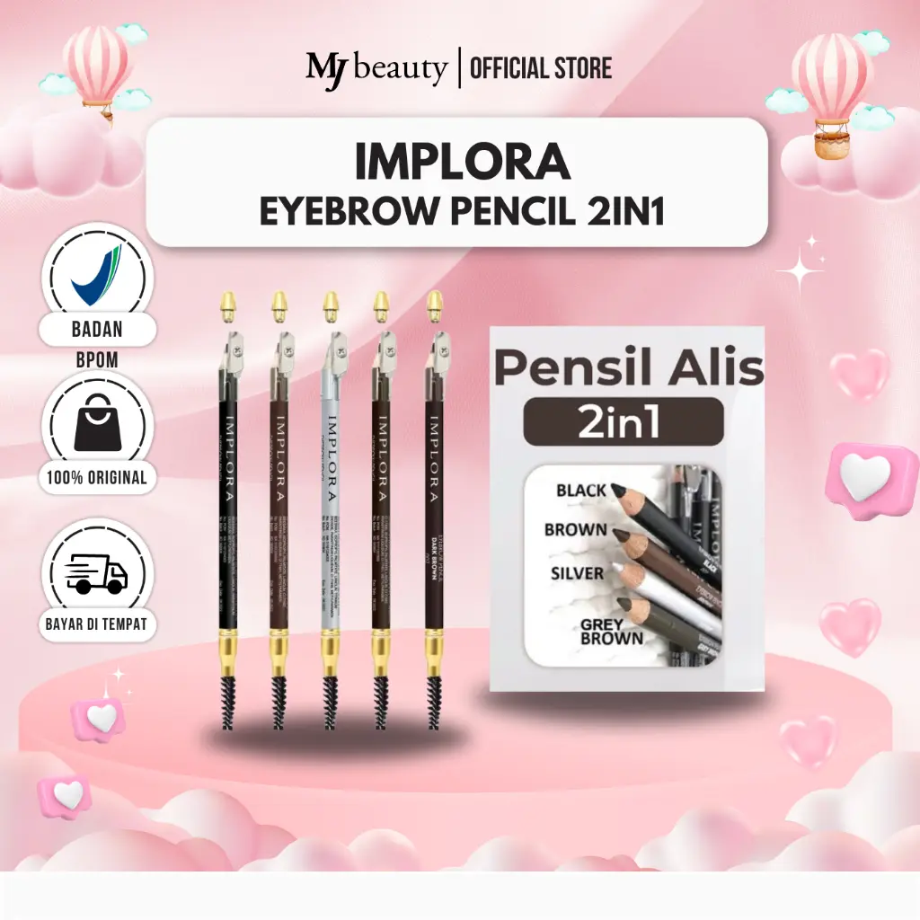 ✨MJ 100% ORI✨ Implora Eyebrow Pencil 2IN1 Pencil Alis Hitam