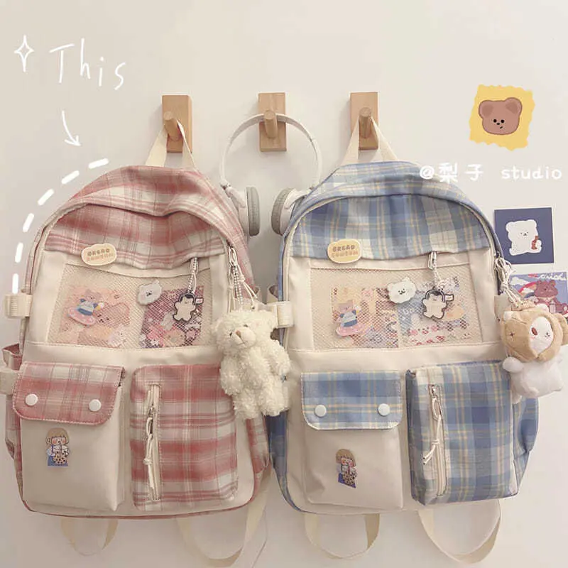 Cặp Sách, Nữ, Phong Cách Harajuku Hàn Quốc, Thích Hợp Cho Học Sinh Trung Học Và Đại Học, Học Sinh Trung Học Cơ Sở Thiết Kế Kẻ Sọc, Dễ Thương, Ba Lô Sức Chứa Lớn, Năm 2025