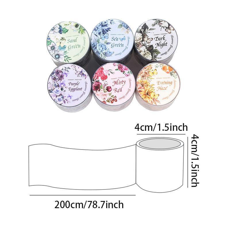 Vintage Flower Pattern PET Tape, 1 Roll DIY Decorative Tape, Scrapbooking & Journal Making Material Tape, Office Stationery & Supplies 6