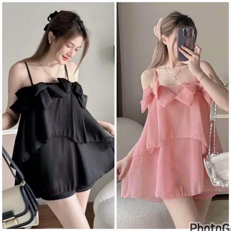 [Baby doll 60-90kg]SET BỘ BABY DOLL 2 Dây nơ bigsize 60-90kg Nữ