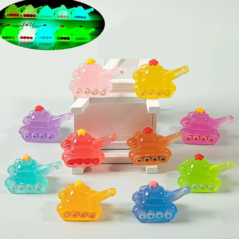 Glowing Mini Tank Miniature Moss Micro Landscape Decoration Glow In The Dark Tank Figurines Fairy Garden Accessories