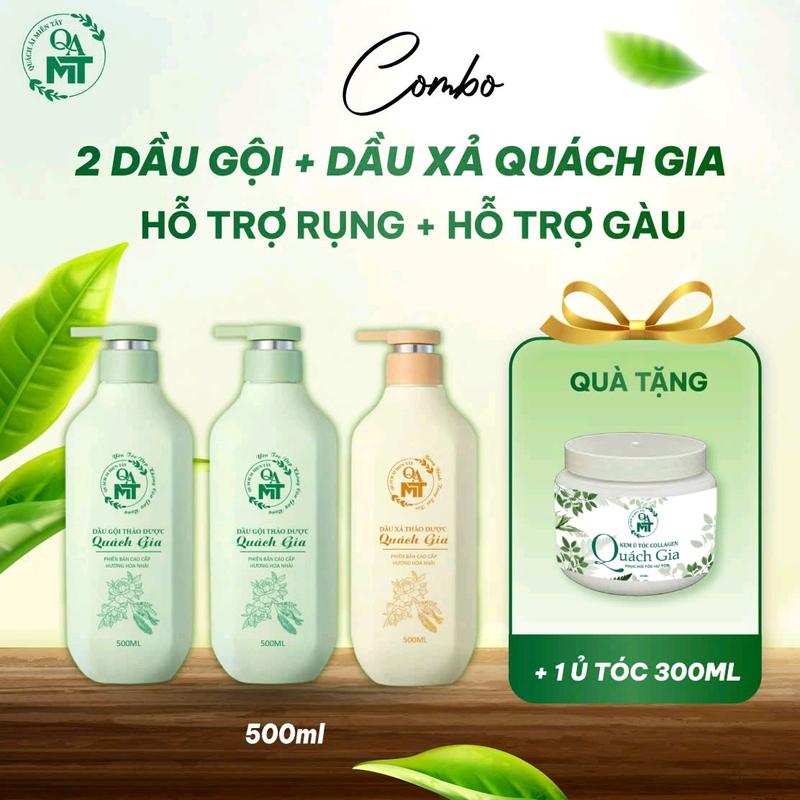 COMBO 2 CHAI DẦU GỘI VÀ 1 CHAI DẦU XÃ THẢO DƯỢC QUÁCH GIA HƯƠNG HOA NHÀI ( PHIÊN BẢN MỚI 500Ml) TẶNG 1 KEM Ủ TÓC 300ML
