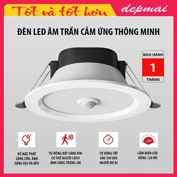 Đèn LED âm trần cảm ứng chuyển động, đèn led âm trần cảm biến điều khiển bằng giọng nói, tự động tắt đèn, cảm nhận ánh sáng thông minh,Thiết kế chắc chắn, Hiệu suất vượt trội, Ánh sáng chất lượng cao