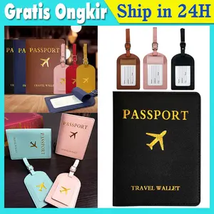 2pcs Cover Passport Case Sampul Paspor Document Organizer Tempat Penyimpanan Tag koper / termasuk luggage tag + Cover Passport