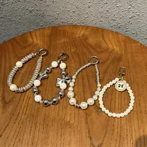 GSB1 Gelang Berlian Manik Manik Kristal Gantungan Ponsel Berlian Imitasi Mutiara Berkilau Tali Selempang Tangan