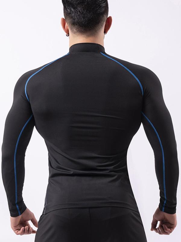 Three-Piece Set Sporty Men's Plain Tracksuit Set, Sport Mock Neck Tee & Drawstring Shorts & Letter Tape Leggings, Men's Sportswear for Gym Workout Running Training 6