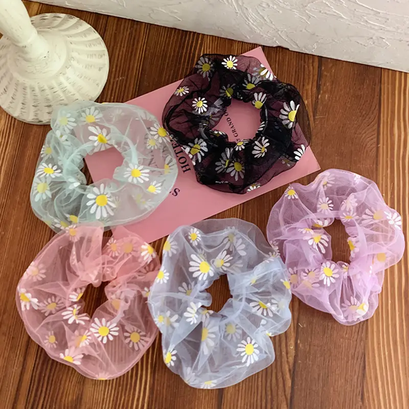Dây Cao Su Scrunchies, Dây Thừng, Đàn Hồi, Cho Bé Gái Và Bạn Bè, Dây Buộc Tóc Đuôi Ngựa, Hoa Cúc Vàng, Lưới Mỏng, Dây Buộc Tóc, Dây Buộc Tóc, Phụ Kiện, quà tặng, bữa tiệc 1