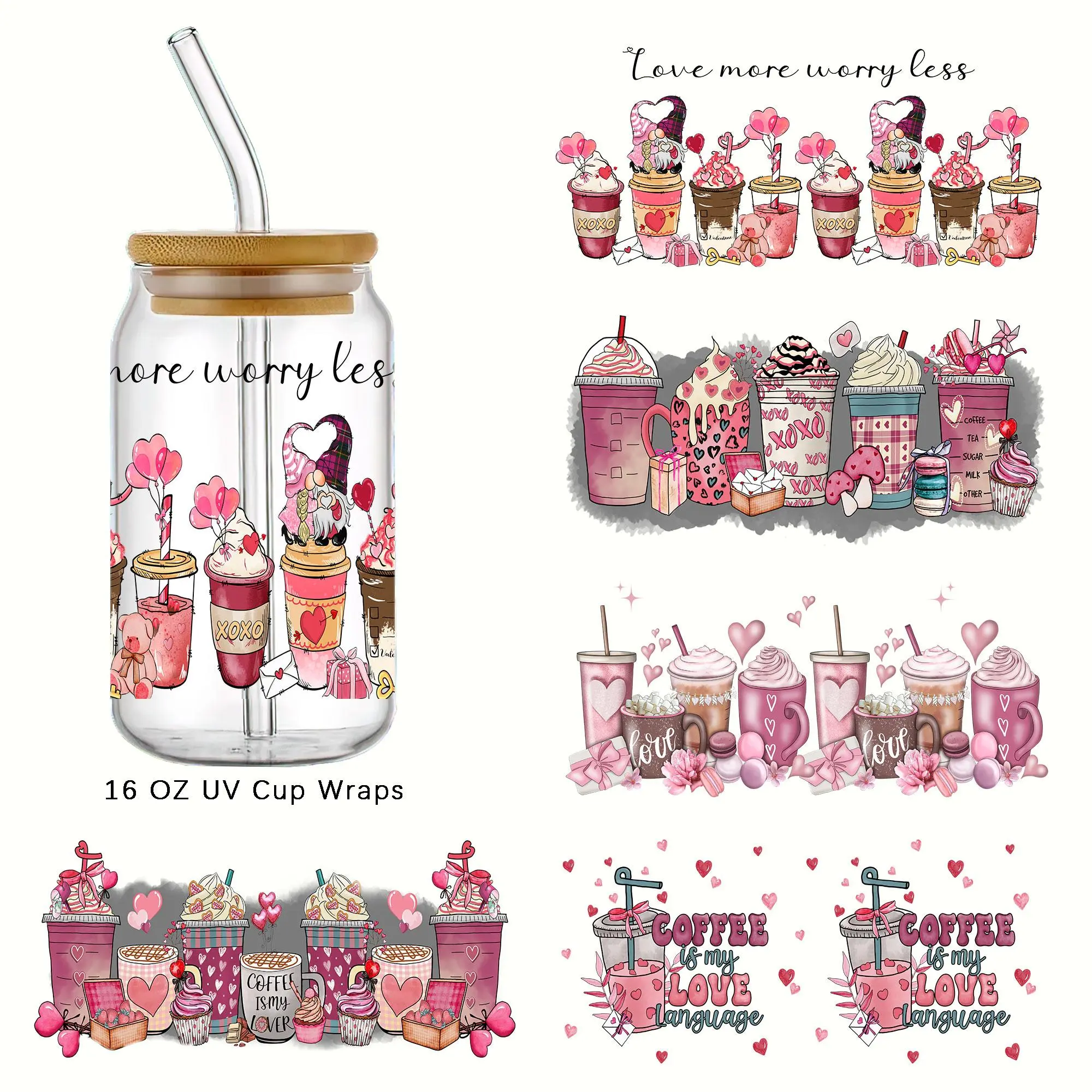 Latte Coffee Drinks Pettern Adhesive Sticker, 5 Counts/set Waterproof Sticker for Water Bottles, Skateboards, Notebooks, Laptop Decoration