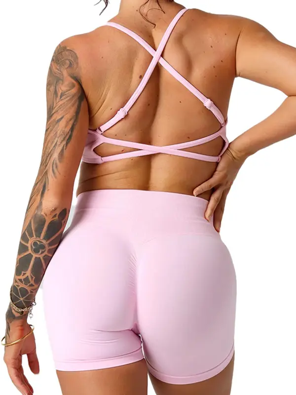 Women's Solid Color Criss Cross Backless Sports Bra, Breathable Comfortable Wireless Sports Bra, Ladies Sportswear for Indoor Outdoor Wear, Gym Clothes 5