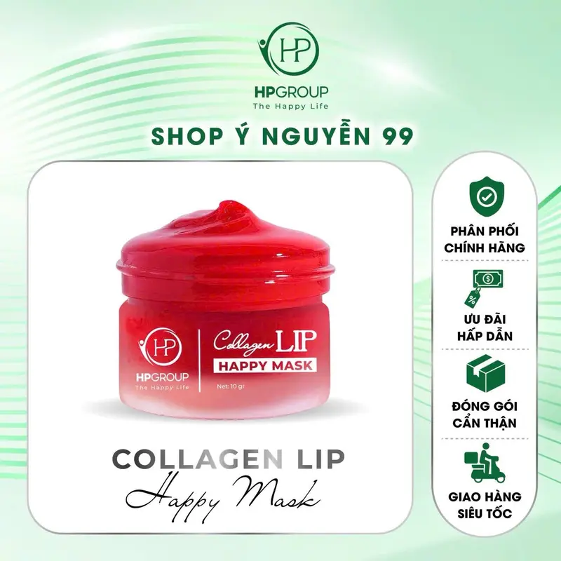(Sỉ 10 hủ ủ môi ) Ủ Môi Collagen Lựu Đỏ Happy Lip HP GRUOP 10g Hỗ trợ mềm mướt môi, kích Hồng mờ thâm môi. Kích màu môi sau phun xăm 1