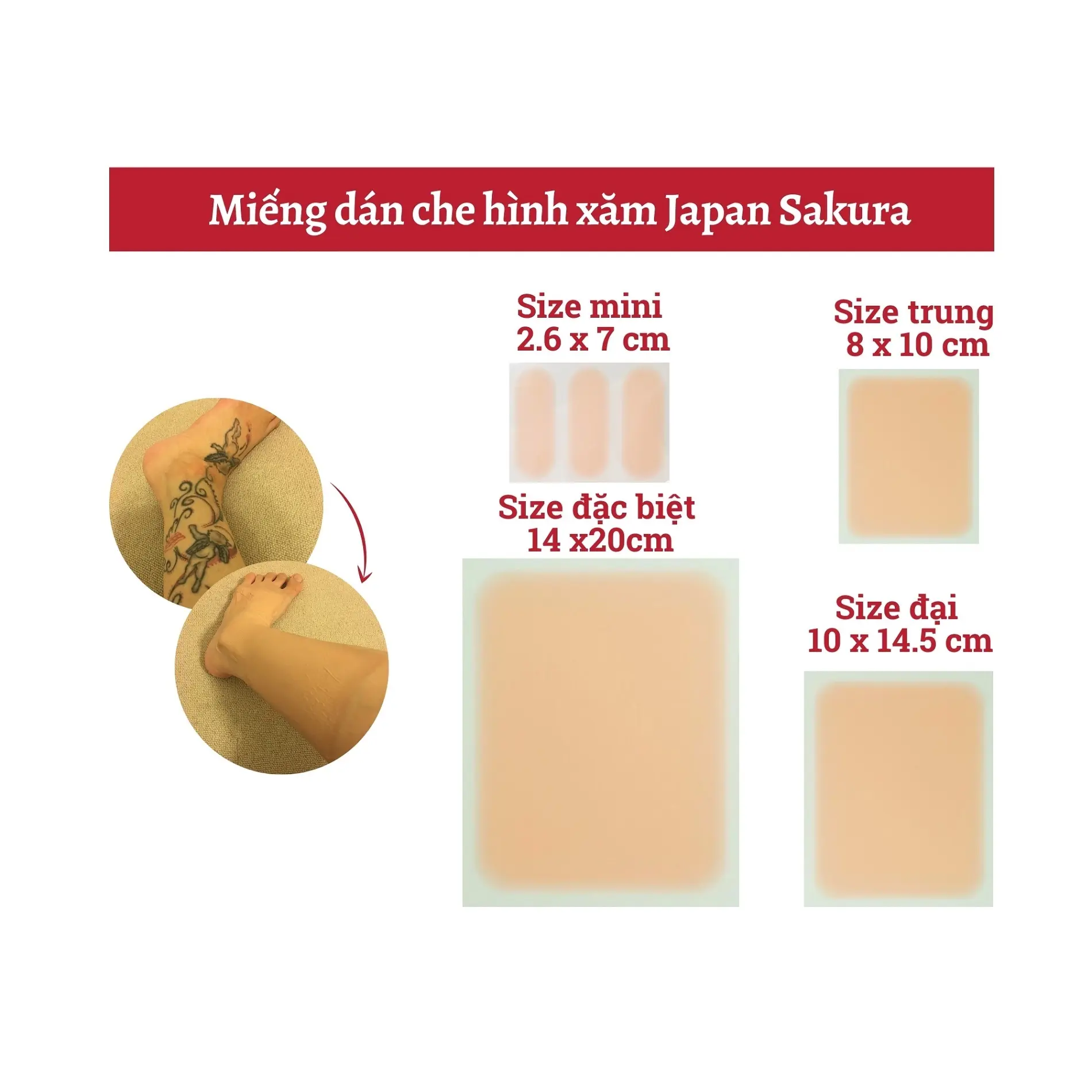 Miếng dán che hình xăm Sakura Nhật Bản dán che khuyết điểm, chống nước, siêu mỏng