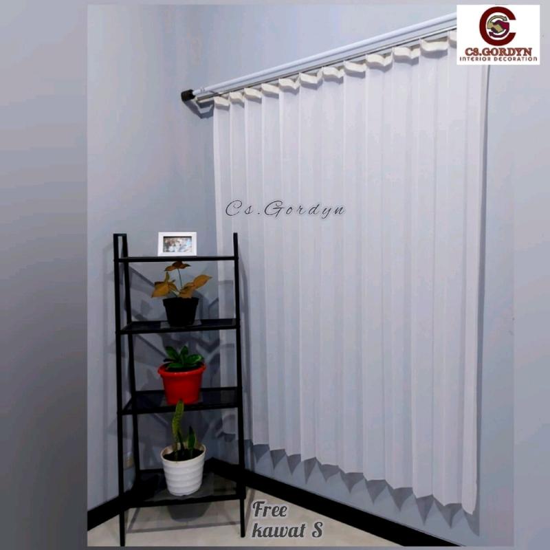 Gorden Vitrase Polos motif salju untuk puring vitrase Jendela Pintu warna Putih dan Kuning Curtain 1