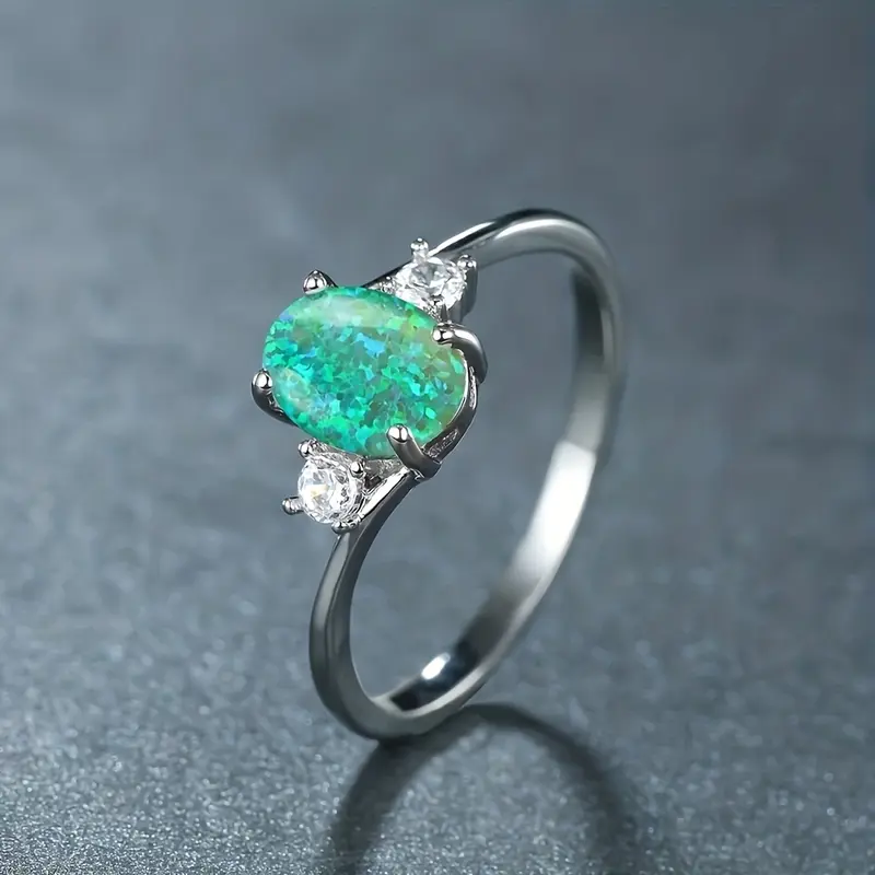 White Opal Stone Engagement Ring Classic Silvery Color Luxury Artificial Crystal Oval Wedding Rings For Women 8
