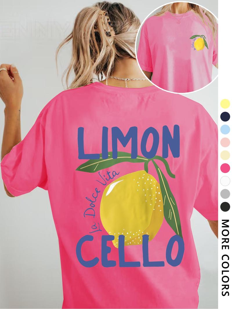 Product Introduction of Women's Lemon Print Round Neck Graphic Tee, Vintage Trendy Casual Short Sleeve T-shirt for Daily Wear, Ladies All Seasons Outfit 7