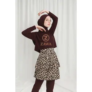 ZAWA Stella Muslimah Swimwear Leopard - Baju Renang Muslimah Hijab Syari Sporty Remaja Perempuan