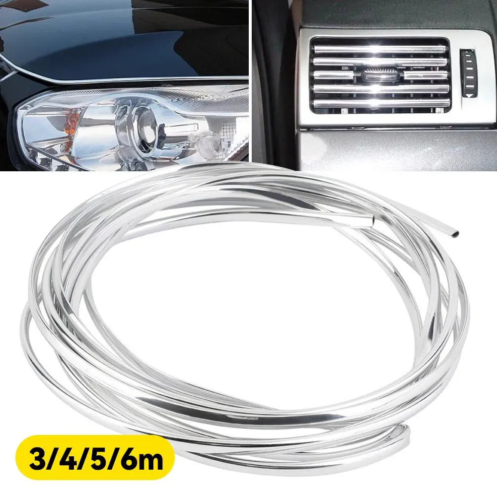 3m/4m/5m/6m Car Door Edge Scratch Air Conditioning Automotive Output Decoration Strip Grid Moulding Trim Protector Chrome DIY U Style #466748