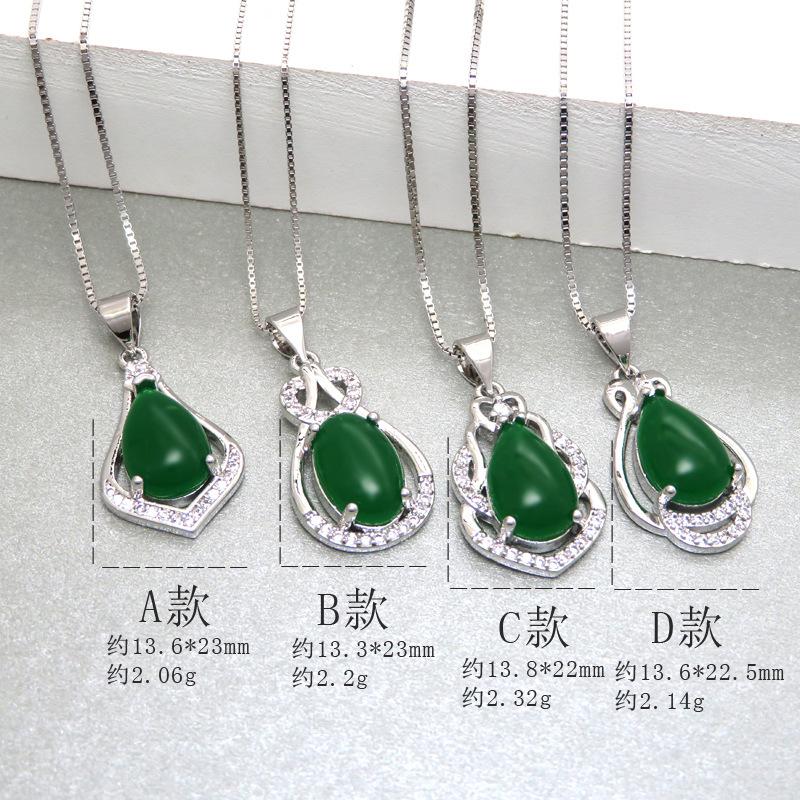 Product Introduction of Vintage Inlaid Chalcedony Necklace Women's Anti-Malay Jade Pendant South Korea Water Drop Clavicle Chain Love Emerald Ornament 16