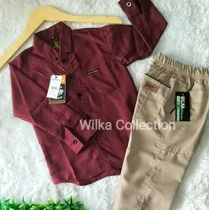 SETELAN KEMEJA DISTRO ANAK LENGAN PANJANG CELANA CINOS KARET PANJANG UMUR 1-14 TAHUN