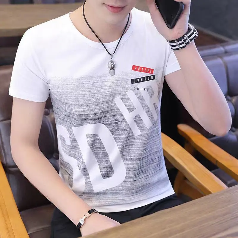 Áo Thun Nam ngắn Tay Hàng Mới Về Mùa Hè, Hợp Xu hướng Với Giới Trẻ, Cổ Tròn, Dáng Ôm, Phong Cách Hàn Quốc, Áo Tay Lửng Quần Áo Collar thoải mái2024