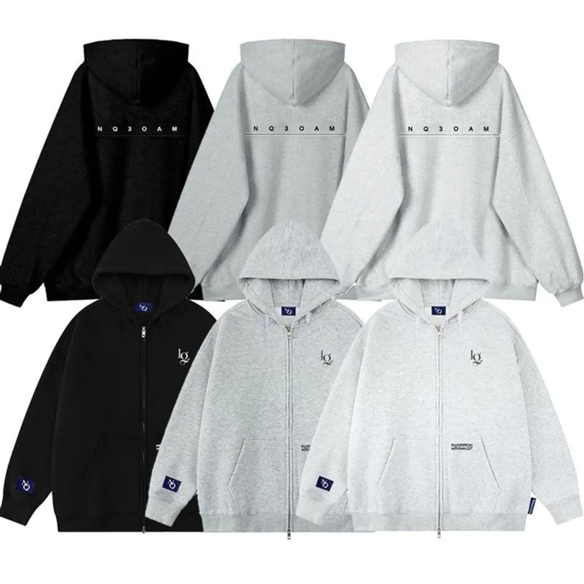 Áo Khoác Nỉ Hoodie Zip Thêu NQ30 AM, Áo hoodied Form  dáng Rộng Nam Nữ Unisex