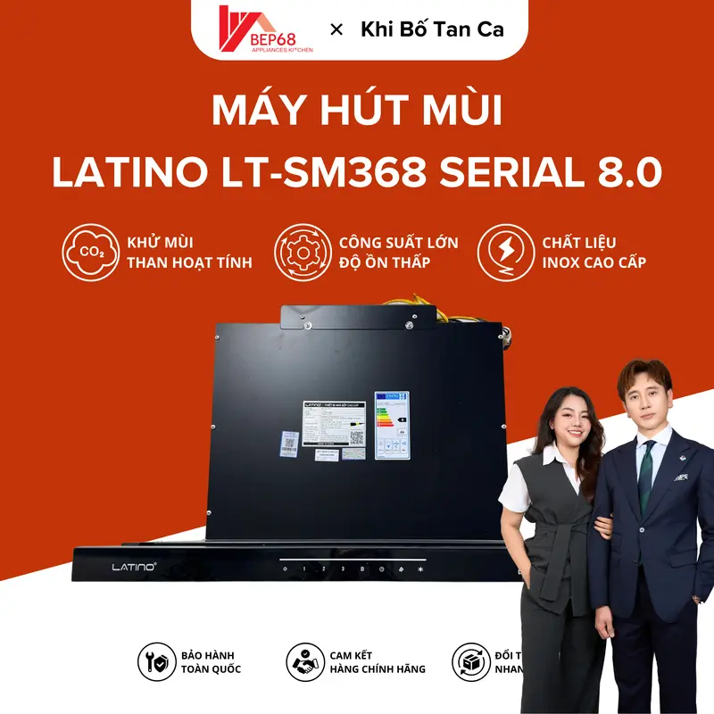 [BẾP 68 X KHIBOTANCA] Máy Hút Mùi LATINO LT- SM368 seri 8.0 Thiết Kế Sang Trọng - Công Suất Lớn, Êm Ái - Khử Mùi Than Hoạt Tính 0