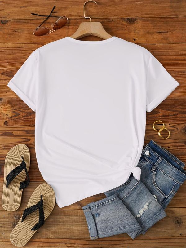 Women's Heart Print Round Neck Graphic Tee, Vintage Trendy Casual Short Sleeve T-shirt For Daily Wear, Ladies Summer Outfit Valentine's Day, gift 1