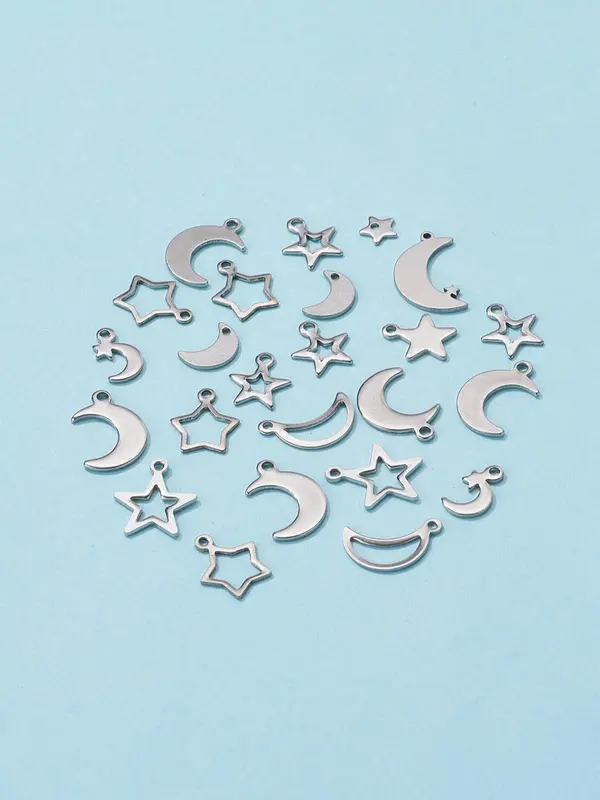 Minimalist Star & Moon Design Pendant (60pcs/box), Stainless Steel Pendant, DIY Jewelry Making Supplies for Bracelet Necklace Earrings 3