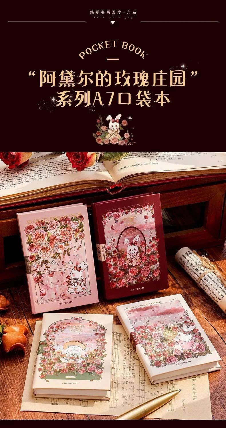 Product Introduction of A7 Sweet Pink Rose Portable  Notebook Manor Series Blank Page Beautiful Diary Writing Pads Student Notepad Cute Pocket Book 0