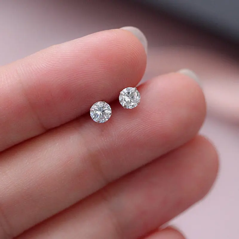 Bông Tai Zircon, Kim Bạc, Thiết Kế Bốn Chấu, Dành Cho Nam Và Nữ, Đơn Giản Và Dễ Phối Đồ Thích Hợp Để Ngủ, H1P4 7