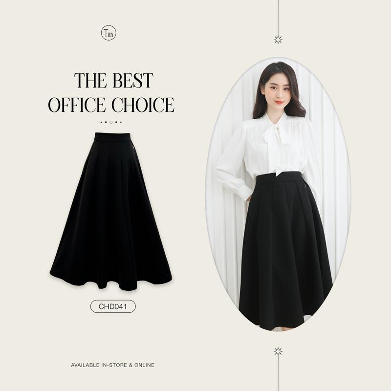 Chân váy dài cạp chun sau dáng xoè ly TIIN STORE CHD041