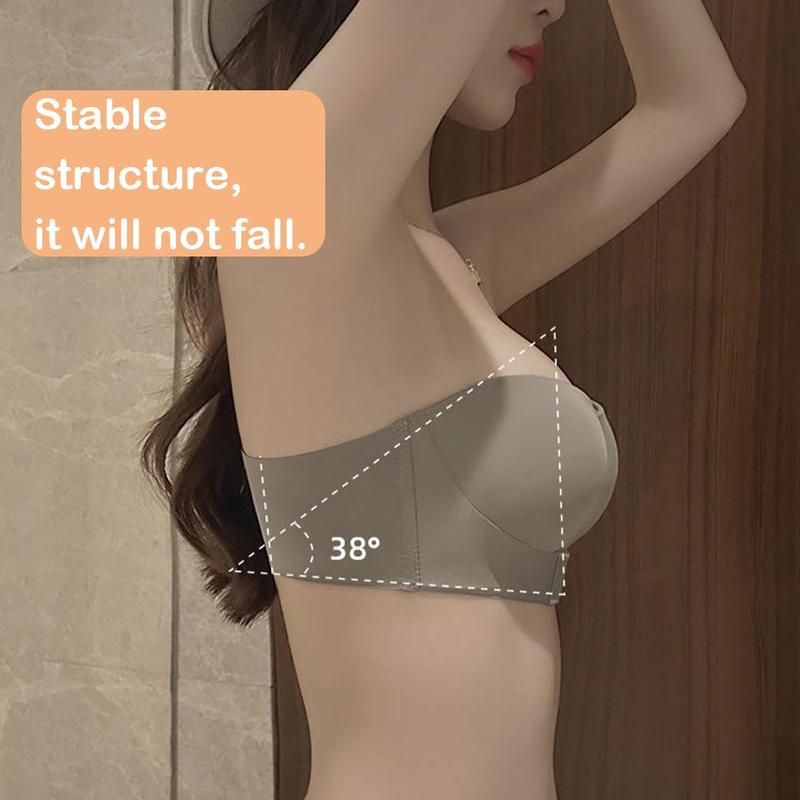 Áo Ngực Không Dây Cho Nữ, Không Có Vòng Thép, Thích Hợp Cho Ngực Nhỏ Dày Và Chun, Chống Trượt, Áo Ống Vô Hình Áo Ngực Nâng Ngực, Đồ Lót, 1 Cái 2