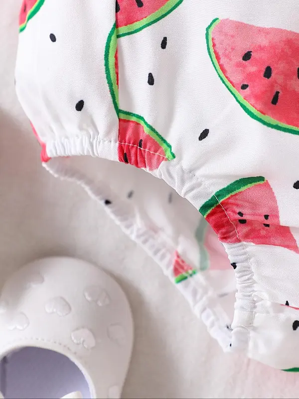 Baby Girl's Watermelon Print Sleeveless Bodysuit & Hat Set, Cute Bodysuit for Infant Toddler Kids, Newborn Baby Girls Clothes for Summer 6