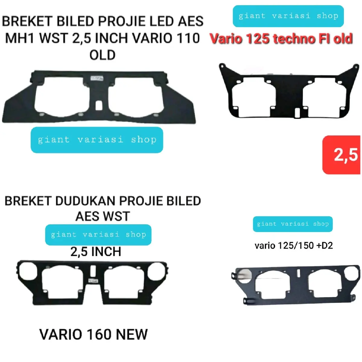 Breket projie biled AES MH1 WST 2,5 inch PNP VARIO 110 VARIO 125 VARIO 150 VARIO 160