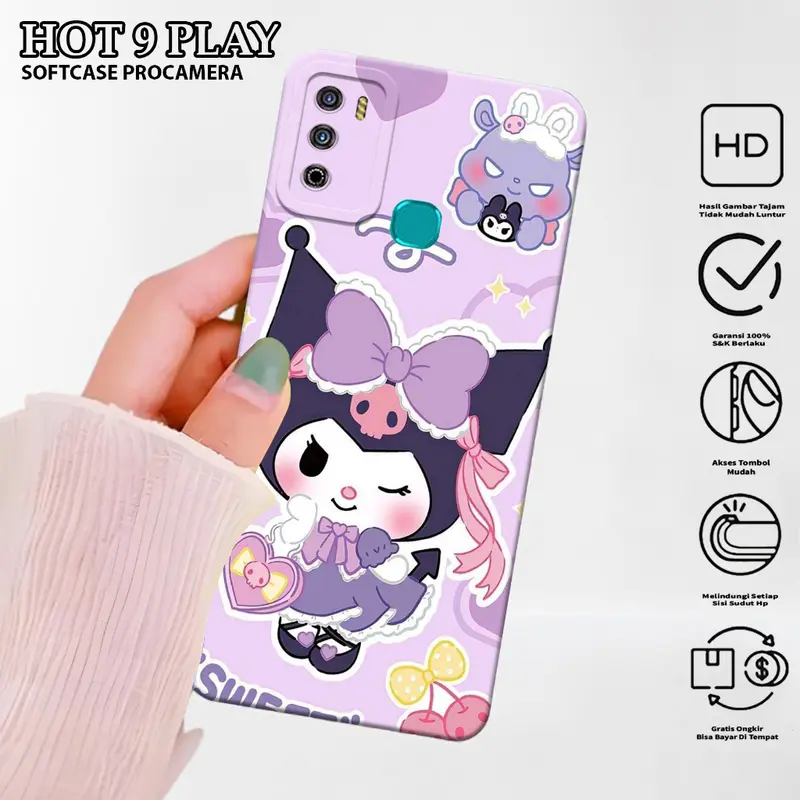 Case Hp Infinix Hot 9 Play Motif Kuromi - Silikon - Kesing - Case  - Softcase - Cover - Cover Hp 0