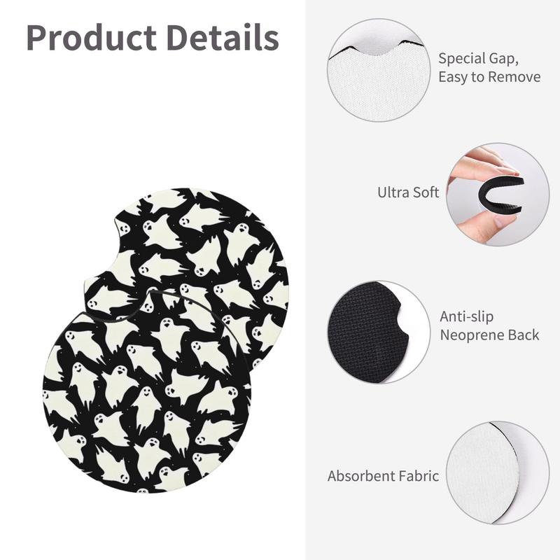 Cute Cartoon Ghost Pattern Car Coaster, 2 Counts Universal Non-slip Car Cup Holder Mat, Cup Mat for Most Car Interior, Car Interior Decoration Accessories 7