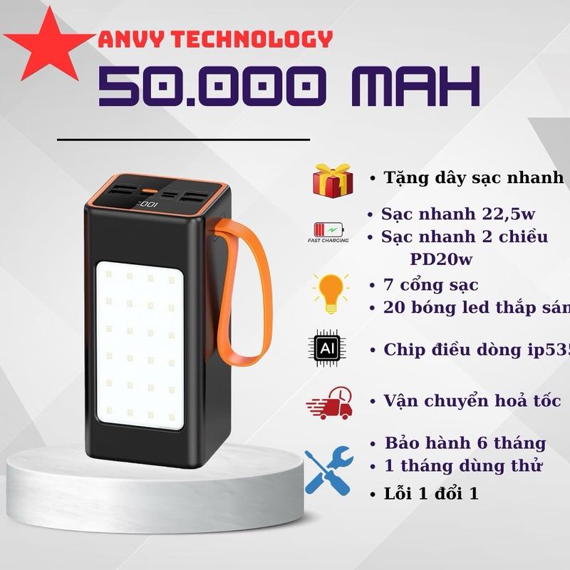 Pin Sạc Dự Phòng 50000MAH Sạc Nhanh PD22,5w. Md66w 20 Đèn LED Siêu Sáng, Bảo Hành Chính Hãng 6 Tháng Sạc Đa Thiết Bị phụ kiện Sạc Pin Dự Phòng dung luong cao sac pind up hong