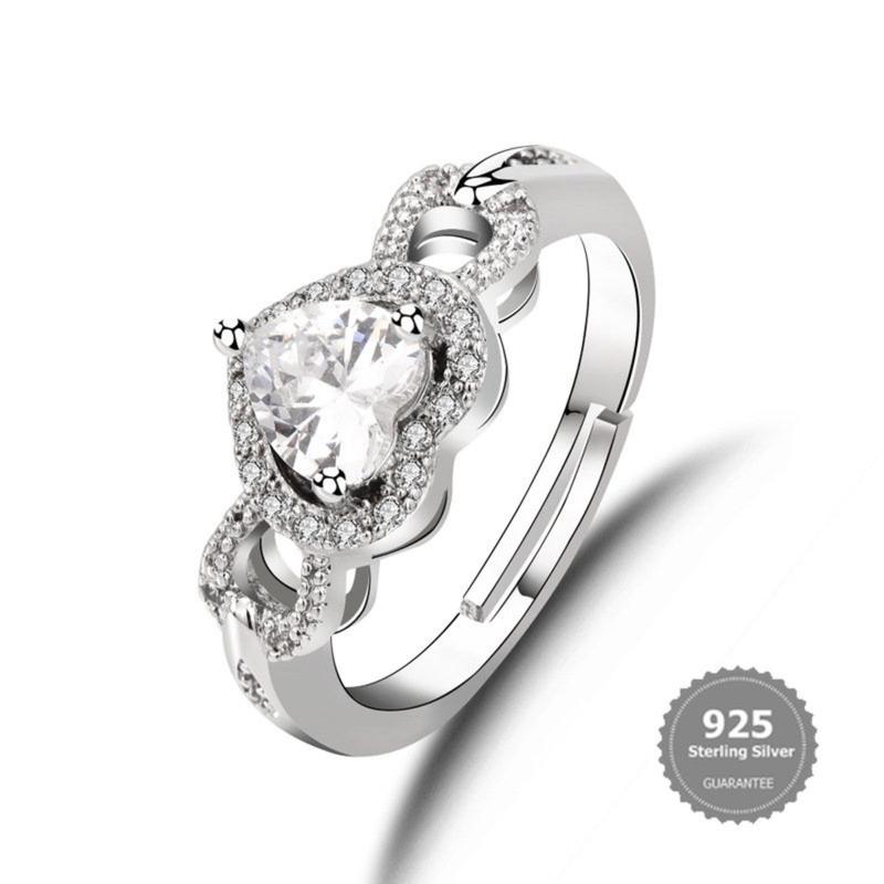 Product Introduction of S925 Silver Heart-Shaped Diamond Ring Opening Bilateral Diamond Ring 11