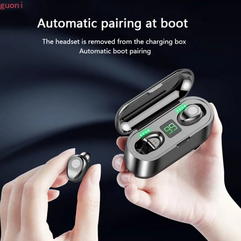 TWS-F9 Bluetooth 5.0 HiFi - Earphone Wireless Touch Control, Digital Display, Desain In-Ear, Hitam untuk HP.H 3